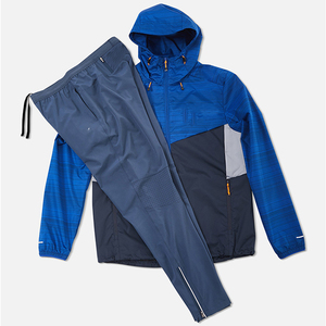 Ensemble de survêtement à capuche pour homme 2026, bleu, color block, en polyester tricoté, séchage rapide, coupe-vent, vêtement de sport décontracté, en promotion - Product Image 1