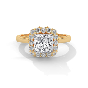 Yellow Gold Halo Diamond <b>Ring</b> <b>Cushion</b> Cut Engagement <b>Ring</b> Round Brilliant <b>Wedding</b> Jewelry - Product Image 1