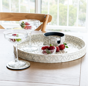 Plateaux en nacre pour le petit-déjeuner, design Art Déco écologique, pour la cuisine, le salon, plateaux ronds pour le Ramadan - Product Image 1