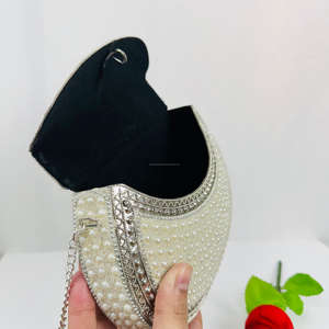 Handmade Modern Women's <b>White</b> Pearl Beaded Clutch <b>Bag</b> Elegant <b>Evening</b> Purse Polished Gold-Plated Metal Frame Weddings Parties - Product Image 2