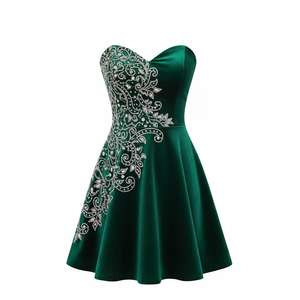 Vestido Mini Moderno Coreano de Terciopelo Bordado para Mujer con Pedrería, Escote Corazón, Silueta Ajustada y Sujetador Incorporado - Product Image 6