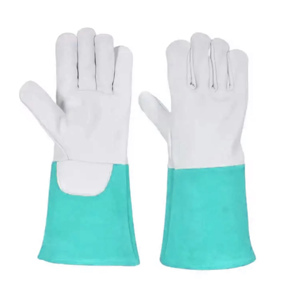 Premium Quality White With Blue Cuff Cow Hide Leather Welder Work <b>Gloves</b> Heat Resistant Tig Welding <b>Gloves</b> With Custom Logo - Product Image 2