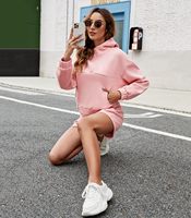 Ensemble short et sweat à capuche décontracté pour femme, couleur unie, mode estivale, pull à manches longues, coupe régulière, 100 % coton – Grande Vente