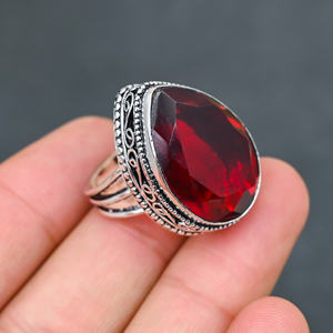 Anillo de Plata 925 con Granate Rojo, Gema de Lujo para Fiesta - Product Image 2