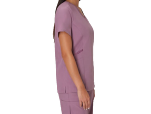 Blouse d'hôpital pour femme, manches courtes, polyester, couleur violette, qualité supérieure, pour usage médical. - Product Image 3