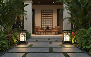 Waterproof Modern Square Outdoor Wall <b>Sconce</b> Decorative Minimalist Pattern AC 200V E27 IP65 Stainless Steel Black - Product Image 5