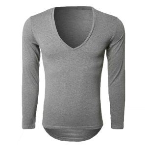 Chemise à manches longues pour homme, col en V, coton premium, coupe slim décontractée, sous-vêtement basique, vente en gros disponible, plusieurs couleurs - Product Image 1