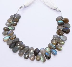 AAA Natural Labradorite Faceted Pear Shape Beads 8x12 MM Labradorite Gemstone Beads 7 Inch Blue Flashy Labradorite Beads Strand - Product Image 3