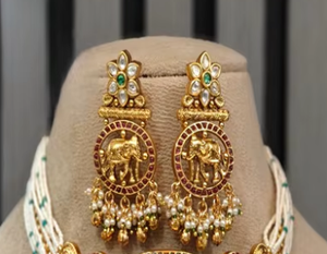 Ensemble collier et boucles d'oreilles en moissanite plaqué or de qualité supérieure, style antique et glamour, idéal pour les mariages et les fiançailles - Product Image 2