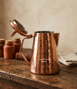 Pichet en cuivre martelé pur avec couvercle, pot à eau en cuivre artisanal, carafe de luxe pour café et thé, récipient en cuivre pour les bienfaits santé - Product Image 3