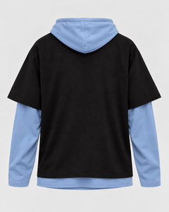 ONETEN APPARELS Sudadera con Capucha Oversize para Hombre, Negra con Forro Azul, Estilo Casual Urbano, Manga Larga, Corte Regular, Ropa de Otoño - Product Image 4