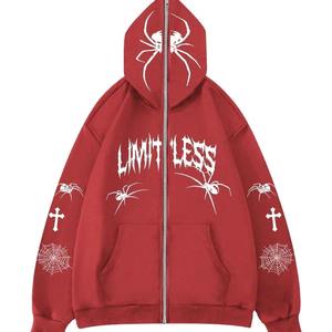 En gros, Sweat à capuche intégral zippé, épais, oversize, en coton vintage, avec double fermeture éclair, style streetwear, vierge, pour l'hiver, avec cagoule intégrée - Product Image 1