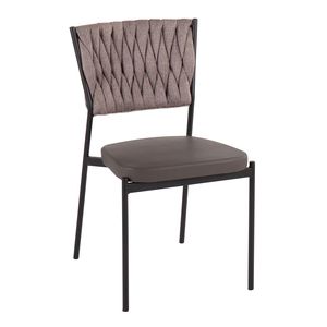 Set di 2 Sedie da Pranzo Contemporanee Tania Intrecciate in Tessuto Marrone Chiaro con Metallo Nero e Ecopelle Grigia - Product Image 2
