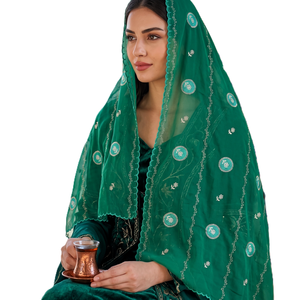 Foulard Hijab en Chiffon pour Femmes Africaines, Brodé de Strass Floraux, Châle de Mariage Aso Ebi, Doux, Léger et Respirant AHE - Product Image 1