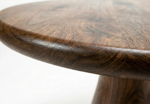 Table basse ronde en bois massif artisanale, table d'appoint vintage en bois avec piétement, finition noyer décorative, support à café, vente en gros - Product Image 2
