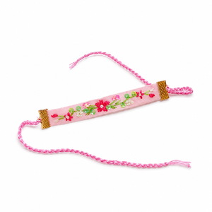 Decorative <b>Pink</b> Rakhi with Floral Embroidery and Braided Thread Handmade Festival Wrist Band - Product Image 1