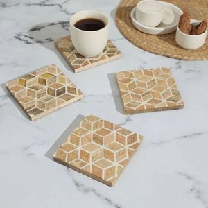 Curio Craft Resin <b>Square</b> Coasters <b>Set</b> with Mint Green Chevron Design Modern Eco-Friendly Non Slip Mats for Table Decoration - Product Image 1