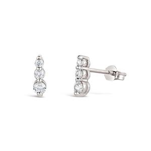925 Sterling Silver Lab Grown Diamond 10K Gold Triple Bar Piercing Studs Earrings Graduated <b>Three</b> Stone Diamond Drop Earrings - Product Image 6