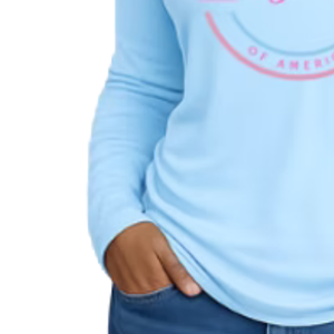 เสื้อยืดแขนยาวสีฟ้าอ่อนสำหรับผู้หญิง ผ้าฝ้าย 100% ระบายอากาศได้ดี สวมใส่สบายในฤดูร้อน - Product Image 5