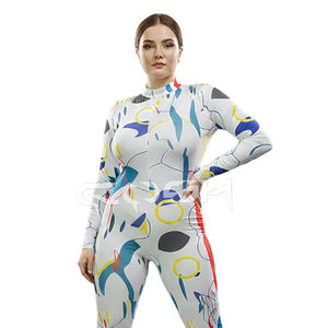 Traje de Yoga de una Pieza con Estampado Geométrico Abstracto, Manga Larga, Cuello Alto, Mono Deportivo, Estampado Completo, Elástico - Product Image 5