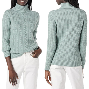 Women's Light Blue Turtleneck Pullover Knitted Sweater Full Sleeve Solid Color 100% Acrylic Casual Autumn Wear - Product Image 6