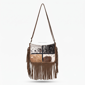 Sac bandoulière en cuir de vachette à franges style Gypsy, sac à bandoulière patchwork bohème western, sac à main décontracté fait main pour femme - Product Image 2