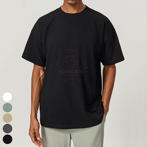 T-shirts surdimensionnés pour hommes en coton doux, épais, respirants, à séchage rapide, à manches courtes, brodés, imprimés numériquement, unis, style streetwear - Product Image 2