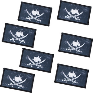 Applique en tissu brodé 3D sublimé motif fleur, bleu foncé avec souris et épées blanches - Product Image 1
