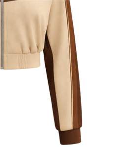 Chaqueta deportiva corta beige marrón para mujer con cremallera, para gimnasio, fitness, ropa deportiva, con rayas en contraste, para entrenamiento, fabricante. - Product Image 6