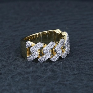 Iced Out Cuban Link Band <b>Ring</b> 14k Yellow Gold Pave Curb Chain <b>Ring</b> Lab Diamond Unisex Wedding <b>Statement</b> <b>Ring</b> - Product Image 2