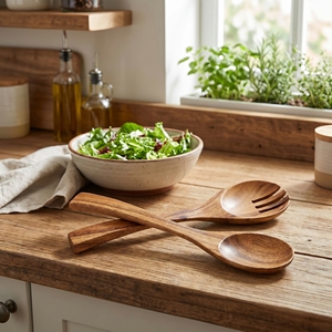 Utensilios de Cocina Ecológicos y Duraderos de Madera de Suar de Grado Alimenticio, Color Marrón Claro Natural, Juego de Cucharas para Comer Hechas a Mano - Product Image 3