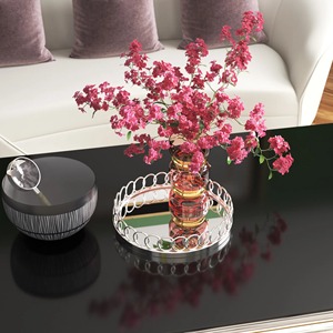 Plateau de présentation élégant en miroir argenté avec bordure ornée en chrome poli pour la décoration de maison de luxe - Product Image 2