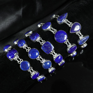 New Arrival Handmade 925 Sterling Silver Plated Afghani Lapis Lazuli Gemstone Multi-<b>Stone</b> Link <b>Bracelet</b> Opaque <b>Stone</b> Jewelry - Product Image 1