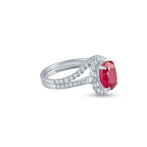 Purecarat Oro amarillo Oval Rubí Diamante Halo Anillo de compromiso Colección de anillos de diamantes elegantes - Product Image 5