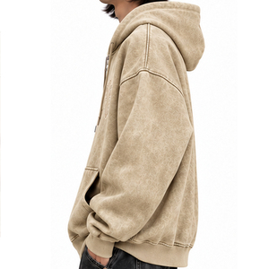 Sweat à capuche oversize délavé à l'acide avec fermeture éclair intégrale pour homme, vente en gros, fabricant OEM ODM sous marque privée, poches kangourou, molleton de coton, poignets côtelés - Product Image 5