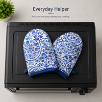 Ensemble de mini-mitaines de cuisine bleues à motifs floraux 12x14 cm |   Gants de cuisine en coton résistants à la chaleur, protège-plats pour la cuisson, la cuisine, le barbecue, l'utilisation au micro-ondes