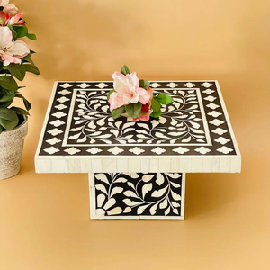 Moroccan Style Luxury Bone Inlay Cake Stand Square Shape Handmade Wooden Resin Cake Holder for Weddings & Home Decor - Product Image 4