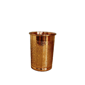 Premium Engraved Copper Drinking Glass Handcrafted Floral Design Ayurvedic Vessel Luxury Seamless Copper Tumbler for Gifting - Product Image 1