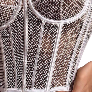 Corset bustier en résille blanche avec bretelles spaghetti, décolleté cœur, robe moulante de club, haut de lingerie sexy translucide - Product Image 4