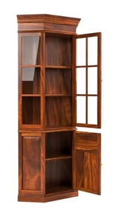 Solid Wood <b>Tall</b> Corner Display Cabinet | Glass Door Curio Cabinet with <b>Storage</b> | Wholesale Living Room Furniture - Product Image 3