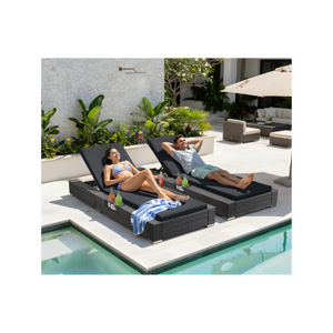 Conjunto de Tumbonas de Ratán PE Moderno y Duradero, Muebles de Patio para Exteriores, Diseño Contemporáneo, Respaldo Ajustable, Reclinable Manual - Product Image 3