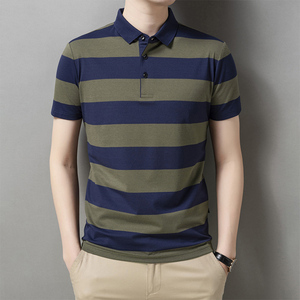 Camiseta de Manga Corta para Hombre, Diseño Personalizado con Logotipo OEM, Algodón Transpirable, Talla Grande, Cuello Polo a Rayas - Product Image 1