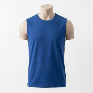 Camiseta sin mangas de punto con cuello redondo para hombre, corte regular, color sólido, algodón, ropa informal, transpirable, para fitness - Product Image 5