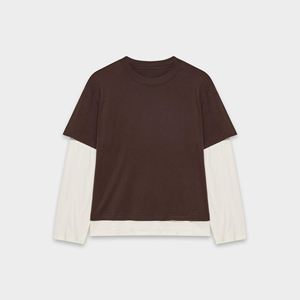 T-shirt de luxe personnalisé en coton à col rond et manches longues pour femme, coupe ample, imprimé décontracté, en tissu tricoté uni, double couche - Product Image 6