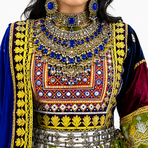 Lehenga Choli de seda verde con dupatta azul bordada, ropa de boda para mujer, largo hasta el suelo, vestidos indios afganos Kuchi. - Product Image 5