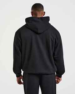 Sudadera con Capucha Negra para Hombre, Corte Regular, 100% Algodón, Felpa, Informal, para Otoño, Tejida, Color Sólido, Impresión Digital, 400g - Product Image 3