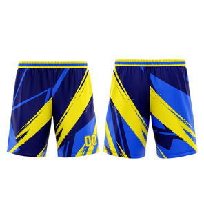 Camiseta de Baloncesto Personalizada con Cuello en V, Sin Mangas, Sublimada, de Malla Transpirable, Unisex para Adultos, con Estampado Geométrico, Nombre del Equipo 00, Amarillo y Azul - Product Image 3