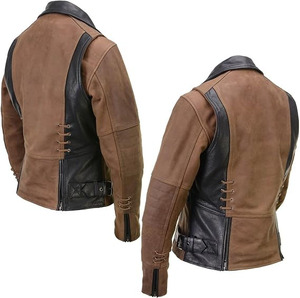 SAMROZ SPORTS Chaqueta de Motociclista de Cuero Marrón y Negro Estilo Vintage para Mujer - Product Image 3