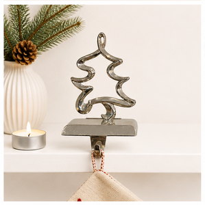 Modern Silver Metal Christmas Tree <b>Stocking</b> <b>Holder</b> 3D Polish Aluminum Mantle Hanger For Holiday Fireplace Decor Heavy Duty Hooks - Product Image 2