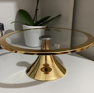 Base de Cristal para Pastel con Borde Dorado de Lujo y Base de Metal, Pedestal Redondo Moderno para Exhibición de Cupcakes, para Decoración de Bodas, Fiestas y Eventos - Product Image 1